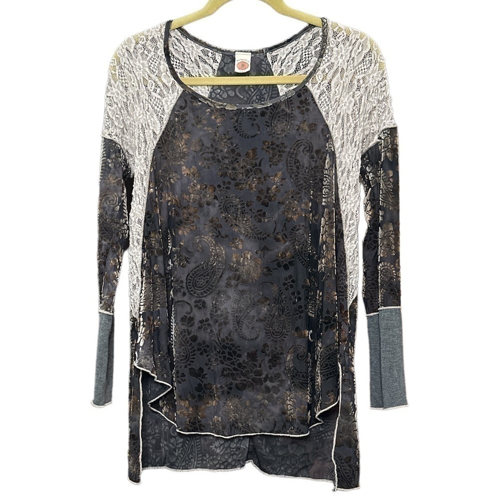 Contemporary Boho Chic Lace Detail Long Sleeve Top / Tunic